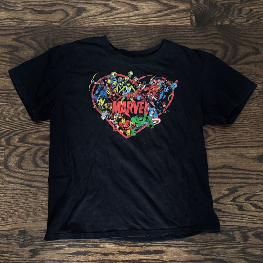 Marvel Kids Black Tee with Superhero Heart Graphic